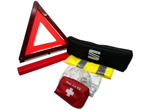 Seat safety kit Emergency kit Safety vest Warning triangle First aid bag