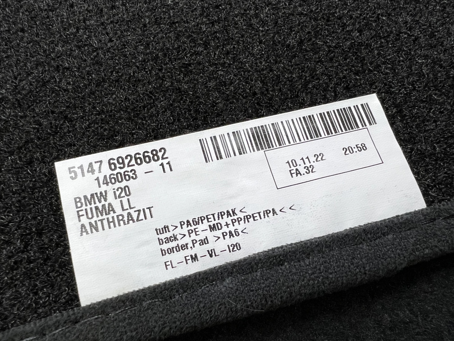 OEM BMW Car Mats Anthracite Velours Fabric eBay I20 4-tlg Genuine Electric IX4 Carpet 